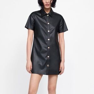 Zara black faux leather dress with gold buttons Sz Small S